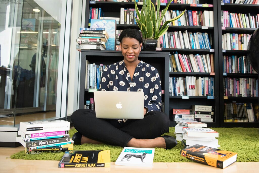 A girl studying in the library 